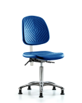 Class 100 Polyurethane Clean Room Chair - Medium Bench Height with Medium Back, Seat Tilt, & Stationary Glides in Blue Polyurethane NCR-PMBCH-MB-CR-T1-A0-NF-RG-BLU