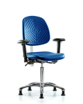 Class 100 Polyurethane Clean Room Chair - Medium Bench Height with Medium Back, Seat Tilt, Adjustable Arms, & Stationary Glides in Blue Polyurethane NCR-PMBCH-MB-CR-T1-A1-NF-RG-BLU