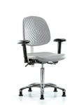 Class 100 Polyurethane Clean Room Chair - Medium Bench Height with Medium Back, Seat Tilt, Adjustable Arms, & Stationary Glides in Gray Polyurethane NCR-PMBCH-MB-CR-T1-A1-NF-RG-GRY