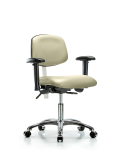 Class 100 Vinyl Clean Room Chair - Desk Height with Adjustable Arms & Casters in Adobe White Trailblazer Vinyl NCR-VDHCH-CR-T0-A1-CC-8501