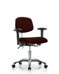 Class 100 Vinyl Clean Room Chair - Desk Height with Adjustable Arms & Casters in Burgundy Trailblazer Vinyl NCR-VDHCH-CR-T0-A1-CC-8569