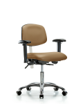 Class 100 Vinyl Clean Room Chair - Desk Height with Adjustable Arms & Casters in Taupe Trailblazer Vinyl NCR-VDHCH-CR-T0-A1-CC-8584