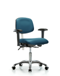Class 100 Vinyl Clean Room Chair - Desk Height with Adjustable Arms & Casters in Marine Blue Supernova Vinyl NCR-VDHCH-CR-T0-A1-CC-8801