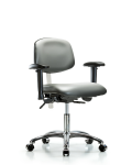 Class 100 Vinyl Clean Room Chair - Desk Height with Adjustable Arms & Casters in Sterling Supernova Vinyl NCR-VDHCH-CR-T0-A1-CC-8840