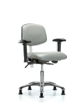 Class 100 Vinyl Clean Room Chair - Desk Height with Adjustable Arms & Stationary Glides in Dove Trailblazer Vinyl NCR-VDHCH-CR-T0-A1-RG-8567