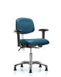 Class 100 Vinyl Clean Room Chair - Desk Height with Adjustable Arms & Stationary Glides in Marine Blue Supernova Vinyl NCR-VDHCH-CR-T0-A1-RG-8801