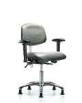 Class 100 Vinyl Clean Room Chair - Desk Height with Adjustable Arms & Stationary Glides in Sterling Supernova Vinyl NCR-VDHCH-CR-T0-A1-RG-8840
