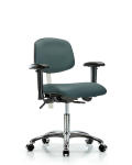 Class 100 Vinyl Clean Room Chair - Desk Height with Seat Tilt, Adjustable Arms, & Casters in Colonial Blue Trailblazer Vinyl NCR-VDHCH-CR-T1-A1-CC-8546