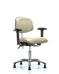 Class 100 Vinyl Clean Room Chair - Desk Height with Seat Tilt, Adjustable Arms, & Stationary Glides in Adobe White Trailblazer Vinyl NCR-VDHCH-CR-T1-A1-RG-8501