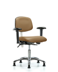 Class 100 Vinyl Clean Room Chair - Desk Height with Seat Tilt, Adjustable Arms, & Stationary Glides in Taupe Trailblazer Vinyl NCR-VDHCH-CR-T1-A1-RG-8584