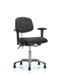 Class 100 Vinyl Clean Room Chair - Desk Height with Seat Tilt, Adjustable Arms, & Stationary Glides in Charcoal Trailblazer Vinyl NCR-VDHCH-CR-T1-A1-RG-8605