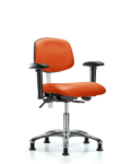 Class 100 Vinyl Clean Room Chair - Desk Height with Seat Tilt, Adjustable Arms, & Stationary Glides in Orange Kist Trailblazer Vinyl NCR-VDHCH-CR-T1-A1-RG-8613
