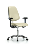 Class 100 Vinyl Clean Room Chair - Desk Height with Medium Back, Adjustable Arms, & Casters in Adobe White Trailblazer Vinyl NCR-VDHCH-MB-CR-T0-A1-CC-8501