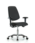 Class 100 Vinyl Clean Room Chair - Desk Height with Medium Back, Adjustable Arms, & Casters in Black Trailblazer Vinyl NCR-VDHCH-MB-CR-T0-A1-CC-8540
