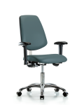 Class 100 Vinyl Clean Room Chair - Desk Height with Medium Back, Adjustable Arms, & Casters in Colonial Blue Trailblazer Vinyl NCR-VDHCH-MB-CR-T0-A1-CC-8546
