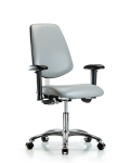Class 100 Vinyl Clean Room Chair - Desk Height with Medium Back, Adjustable Arms, & Casters in Dove Trailblazer Vinyl NCR-VDHCH-MB-CR-T0-A1-CC-8567