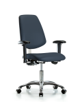 Class 100 Vinyl Clean Room Chair - Desk Height with Medium Back, Adjustable Arms, & Casters in Imperial Blue Trailblazer Vinyl NCR-VDHCH-MB-CR-T0-A1-CC-8582