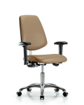 Class 100 Vinyl Clean Room Chair - Desk Height with Medium Back, Adjustable Arms, & Casters in Taupe Trailblazer Vinyl NCR-VDHCH-MB-CR-T0-A1-CC-8584