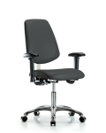 Class 100 Vinyl Clean Room Chair - Desk Height with Medium Back, Adjustable Arms, & Casters in Charcoal Trailblazer Vinyl NCR-VDHCH-MB-CR-T0-A1-CC-8605