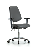 Class 100 Vinyl Clean Room Chair - Desk Height with Medium Back, Adjustable Arms, & Casters in Carbon Supernova Vinyl NCR-VDHCH-MB-CR-T0-A1-CC-8823