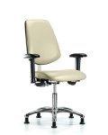 Class 100 Vinyl Clean Room Chair - Desk Height with Medium Back, Adjustable Arms, & Stationary Glides in Colonial Blue Trailblazer Vinyl NCR-VDHCH-MB-CR-T0-A1-RG-8546