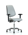 Class 100 Vinyl Clean Room Chair - Desk Height with Medium Back, Adjustable Arms, & Stationary Glides in Dove Trailblazer Vinyl NCR-VDHCH-MB-CR-T0-A1-RG-8567