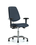 Class 100 Vinyl Clean Room Chair - Desk Height with Medium Back, Adjustable Arms, & Stationary Glides in Imperial Blue Trailblazer Vinyl NCR-VDHCH-MB-CR-T0-A1-RG-8582