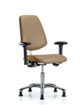 Class 100 Vinyl Clean Room Chair - Desk Height with Medium Back, Adjustable Arms, & Stationary Glides in Taupe Trailblazer Vinyl NCR-VDHCH-MB-CR-T0-A1-RG-8584