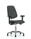 Class 100 Vinyl Clean Room Chair - Desk Height with Medium Back, Adjustable Arms, & Stationary Glides in Charcoal Trailblazer Vinyl NCR-VDHCH-MB-CR-T0-A1-RG-8605