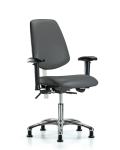 Class 100 Vinyl Clean Room Chair - Desk Height with Medium Back, Adjustable Arms, & Stationary Glides in Carbon Supernova Vinyl NCR-VDHCH-MB-CR-T0-A1-RG-8823