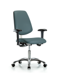 Class 100 Vinyl Clean Room Chair - Desk Height with Medium Back, Seat Tilt, Adjustable Arms, & Casters in Colonial Blue Trailblazer Vinyl NCR-VDHCH-MB-CR-T1-A1-CC-8546