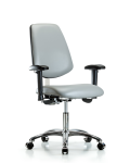 Class 100 Vinyl Clean Room Chair - Desk Height with Medium Back, Seat Tilt, Adjustable Arms, & Casters in Dove Trailblazer Vinyl NCR-VDHCH-MB-CR-T1-A1-CC-8567
