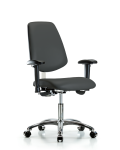 Class 100 Vinyl Clean Room Chair - Desk Height with Medium Back, Seat Tilt, Adjustable Arms, & Casters in Charcoal Trailblazer Vinyl NCR-VDHCH-MB-CR-T1-A1-CC-8605