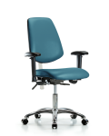 Class 100 Vinyl Clean Room Chair - Desk Height with Medium Back, Seat Tilt, Adjustable Arms, & Casters in Marine Blue Supernova Vinyl NCR-VDHCH-MB-CR-T1-A1-CC-8801