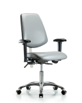 Class 100 Vinyl Clean Room Chair - Desk Height with Medium Back, Seat Tilt, Adjustable Arms, & Casters in Sterling Supernova Vinyl NCR-VDHCH-MB-CR-T1-A1-CC-8840
