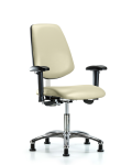 Class 100 Vinyl Clean Room Chair - Desk Height with Medium Back, Seat Tilt, Adjustable Arms, & Stationary Glides in Adobe White Trailblazer Vinyl NCR-VDHCH-MB-CR-T1-A1-RG-8501