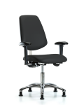 Class 100 Vinyl Clean Room Chair - Desk Height with Medium Back, Seat Tilt, Adjustable Arms, & Stationary Glides in Black Trailblazer Vinyl NCR-VDHCH-MB-CR-T1-A1-RG-8540