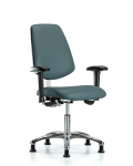 Class 100 Vinyl Clean Room Chair - Desk Height with Medium Back, Seat Tilt, Adjustable Arms, & Stationary Glides in Colonial Blue Trailblazer Vinyl NCR-VDHCH-MB-CR-T1-A1-RG-8546