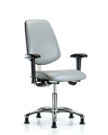 Class 100 Vinyl Clean Room Chair - Desk Height with Medium Back, Seat Tilt, Adjustable Arms, & Stationary Glides in Dove Trailblazer Vinyl NCR-VDHCH-MB-CR-T1-A1-RG-8567