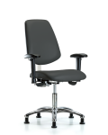 Class 100 Vinyl Clean Room Chair - Desk Height with Medium Back, Seat Tilt, Adjustable Arms, & Stationary Glides in Charcoal Trailblazer Vinyl NCR-VDHCH-MB-CR-T1-A1-RG-8605