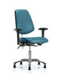 Class 100 Vinyl Clean Room Chair - Desk Height with Medium Back, Seat Tilt, Adjustable Arms, & Stationary Glides in Marine Blue Supernova Vinyl NCR-VDHCH-MB-CR-T1-A1-RG-8801