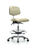 Class 100 Vinyl Clean Room Chair - High Bench Height with Chrome Foot Ring & Casters in Adobe White Trailblazer Vinyl NCR-VHBCH-CR-T0-A0-CF-CC-8501