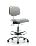 Class 100 Vinyl Clean Room Chair - High Bench Height with Chrome Foot Ring & Casters in Dove Trailblazer Vinyl NCR-VHBCH-CR-T0-A0-CF-CC-8567