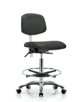 Class 100 Vinyl Clean Room Chair - High Bench Height with Chrome Foot Ring & Casters in Charcoal Trailblazer Vinyl NCR-VHBCH-CR-T0-A0-CF-CC-8605