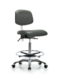 Class 100 Vinyl Clean Room Chair - High Bench Height with Chrome Foot Ring & Casters in Carbon Supernova Vinyl NCR-VHBCH-CR-T0-A0-CF-CC-8823