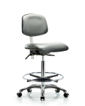 Class 100 Vinyl Clean Room Chair - High Bench Height with Chrome Foot Ring & Casters in Sterling Supernova Vinyl NCR-VHBCH-CR-T0-A0-CF-CC-8840