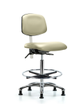 Class 100 Vinyl Clean Room Chair - High Bench Height with Chrome Foot Ring & Stationary Glides in Adobe White Trailblazer Vinyl NCR-VHBCH-CR-T0-A0-CF-RG-8501