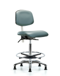 Class 100 Vinyl Clean Room Chair - High Bench Height with Chrome Foot Ring & Stationary Glides in Storm Supernova Vinyl NCR-VHBCH-CR-T0-A0-CF-RG-8822