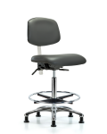Class 100 Vinyl Clean Room Chair - High Bench Height with Chrome Foot Ring & Stationary Glides in Carbon Supernova Vinyl NCR-VHBCH-CR-T0-A0-CF-RG-8823