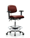 Class 100 Vinyl Clean Room Chair - High Bench Height with Adjustable Arms, Chrome Foot Ring, & Casters in Borscht Supernova Vinyl NCR-VHBCH-CR-T0-A1-CF-CC-8815